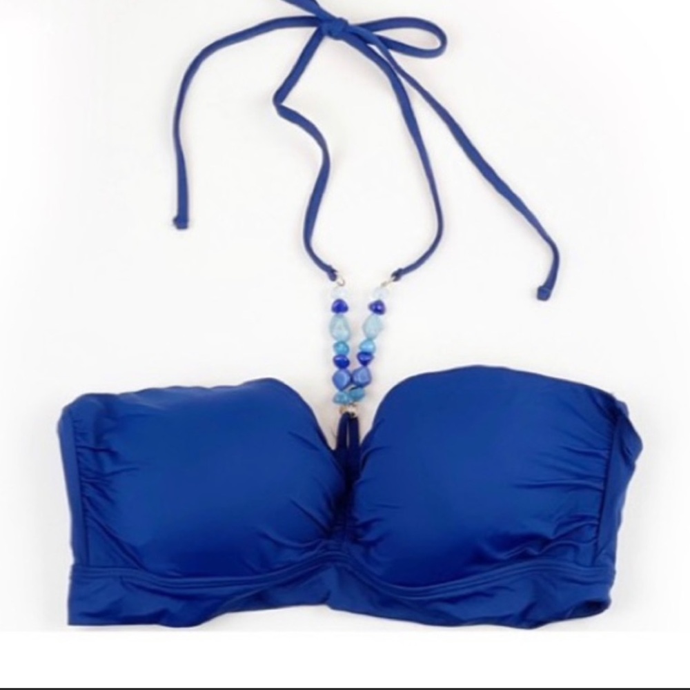 🔥LAUREN RALPH LAUREN🔥Swim Beaded Beach Club Swimsuit Bandeau Top Indigo 10/16 - Picture 3 of 6